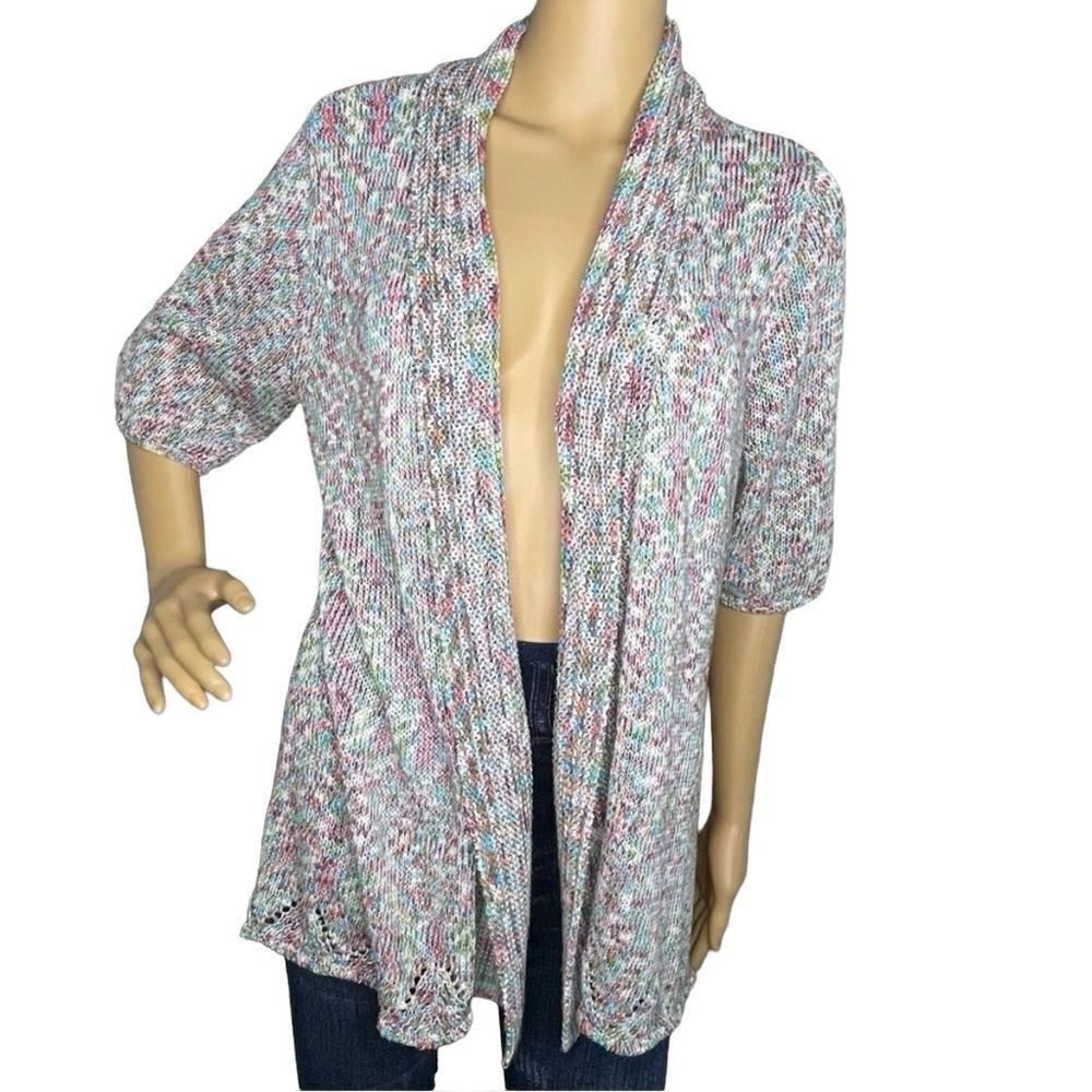 Ponsesa Multicolor 1/2 Sleeve Knit Cardigan Sweater Size Large